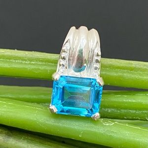 Sterling Silver SCBS 925 Emerald Cut Blue Topaz CZ Cubic Zirconia Pendant 2.9g
